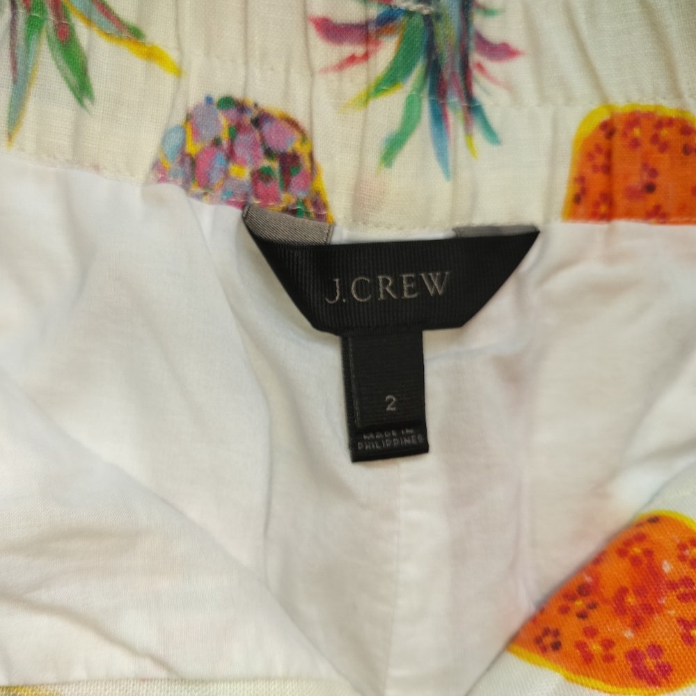J. Crew women's Pineapple Print Paper Bag Belted Linen Casual Short Size 2 - Picture 12 of 15